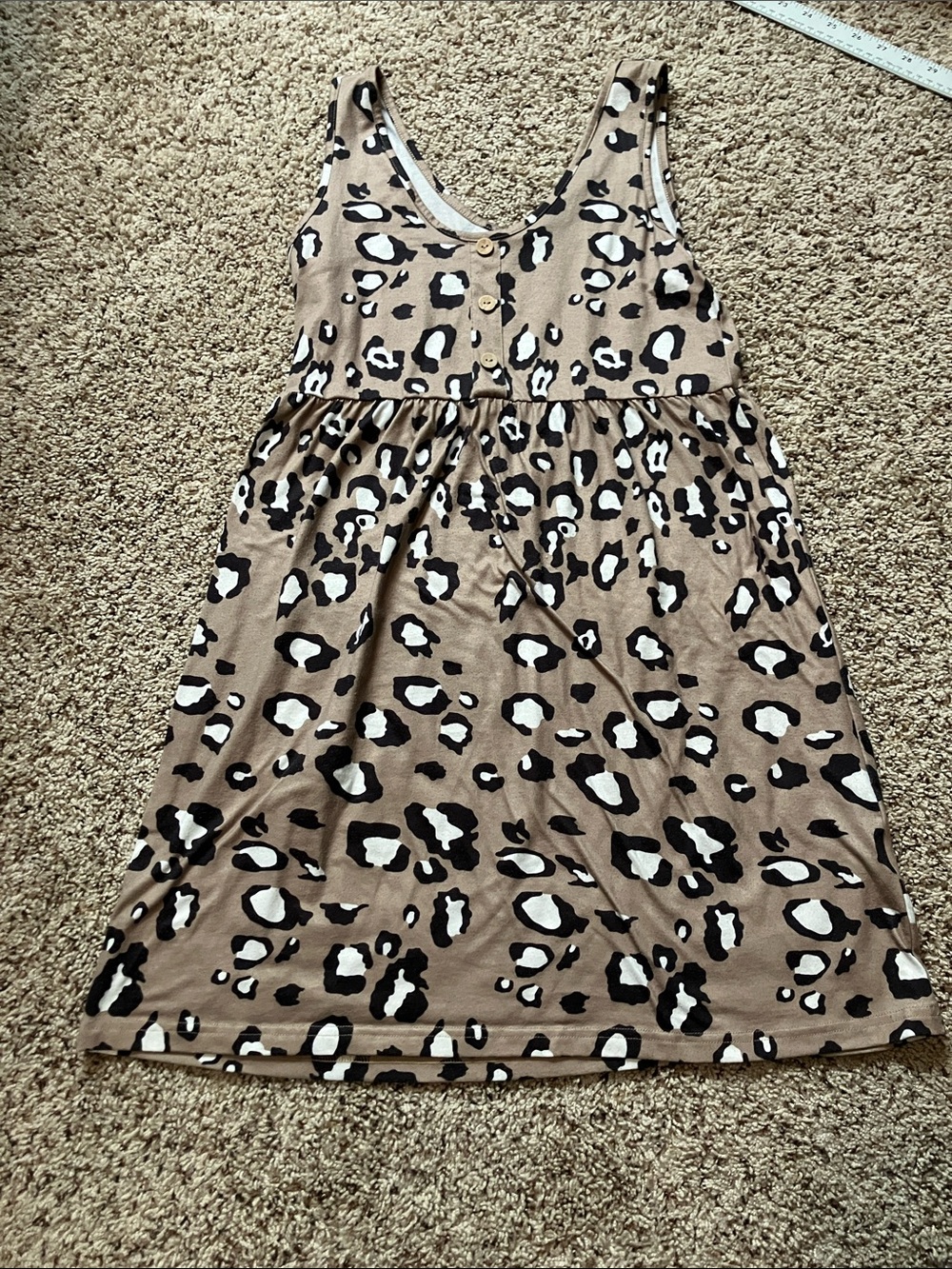SHEIN Tan Leopard Print Tank Dress with Black & White Spots